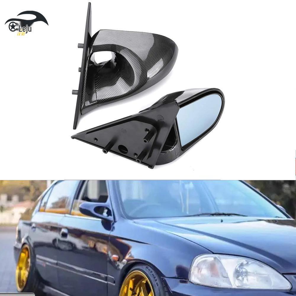 Specchietto Retrovisore Laterale Posteriore a Croce Nero Lucido per Honda Civic 4 Porte EK 1996-2000 con Vetro Azzurato