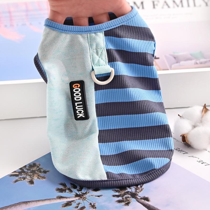 

Striped pet vest spring and summer thin small dog cat than bear puppy dog clothes XXL синий