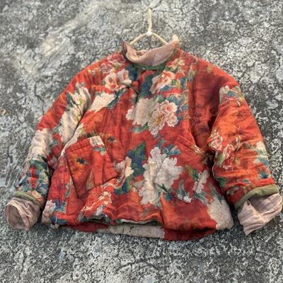 Women Chinese Style Print Floral Winter Pockets Button Vintage Coats Long Sleeve O-Neck