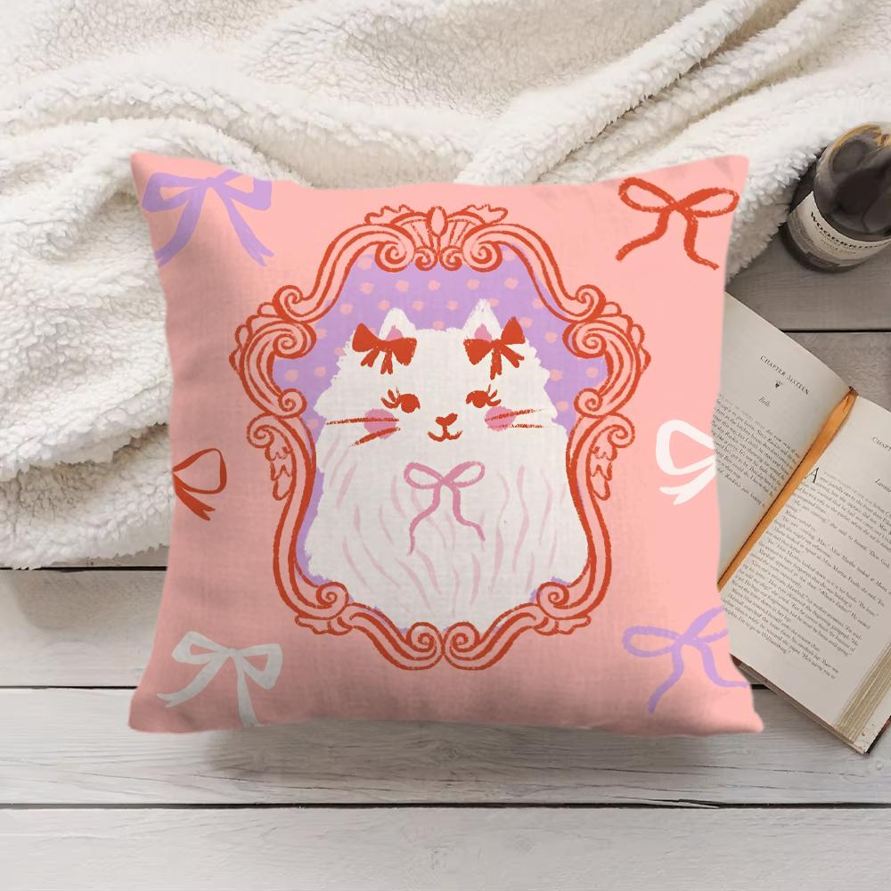 Cute Caroon Cat Portrait Cushion Cover Silky Short Plush Invisible Zipper Dustproof Sofa Pillow Case For Home Decor