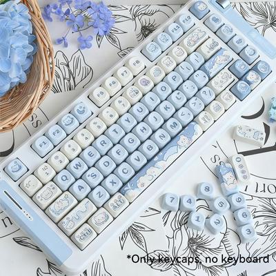MOA Height Ice Cream Bear Keycap Blue Cute Cartoon Sublimation Keycap 75 98 Full Set of Mechanical Keyboard Keycaps