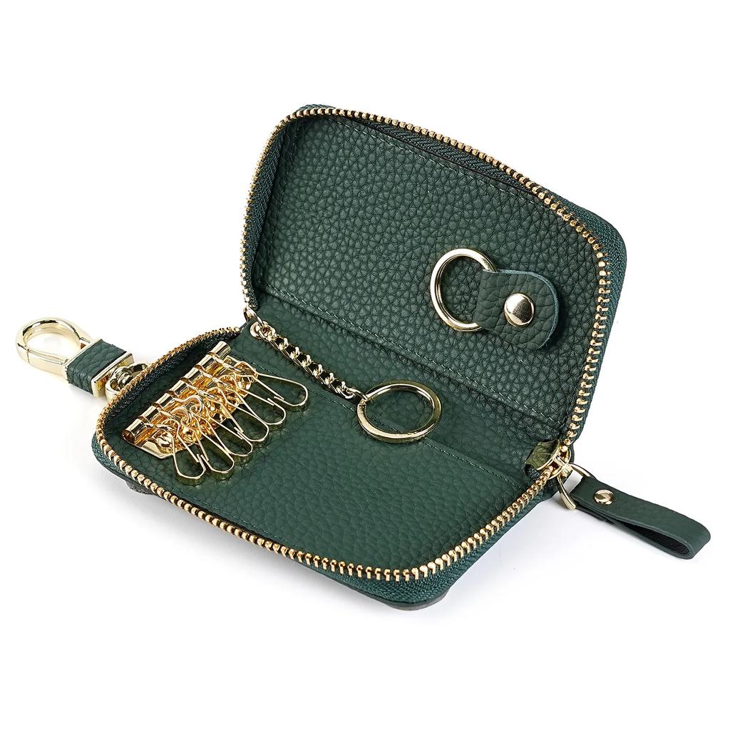 Men Genuine Leather Key Wallet Card Keychain Cover Zipper Card Holder Wallet Keys Organizer Large Capacity Household Key Bag