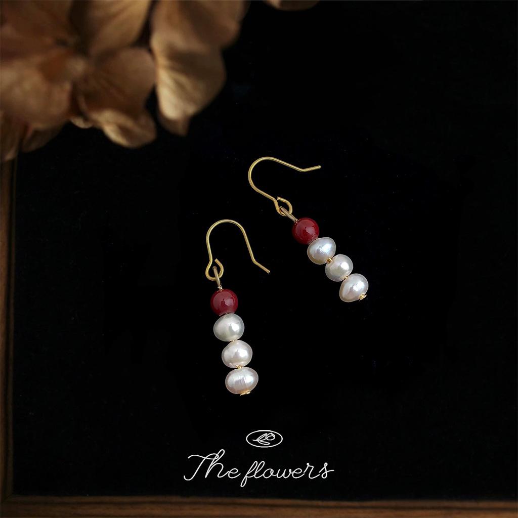 Freshwater pearl Nan red agate literary and handmade new earrings, national style jewelry new earrings