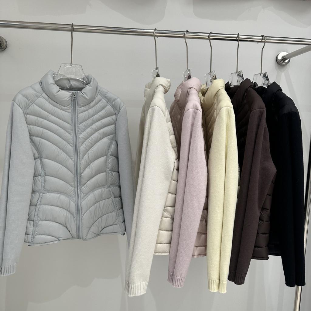 Knitted splicing sleeves waist slim fit light down jacket women's ribs autumn and winter small white duck down jacket