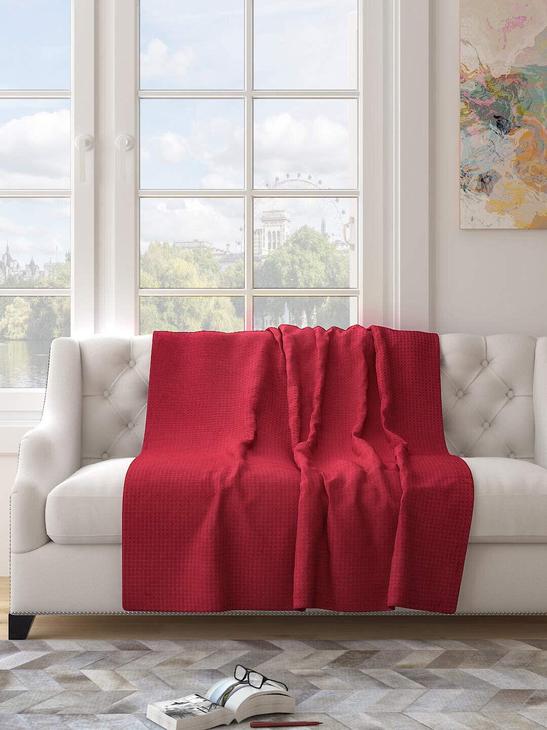 @ Cotton Checkered Waffle Design Maroon Color Sofa Cover For Living Room F661 Zr742-60%Off