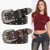 Retro Studded Belt for Women, Engraved Buckle PU Leather Jeans Belt, Vintage Punk Waist Belt, Fashion Casual Decorative Belt