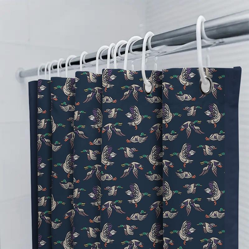 Tenda da Doccia Motivo Uccello Nero Impermeabile Decorazione Bagno Tessile per la Casa Vintage Stile Rustico Rivestimento Lavabile