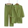 European Cotton Linen Women's Suit: Loose Blazer & High-Waisted Pants Set
