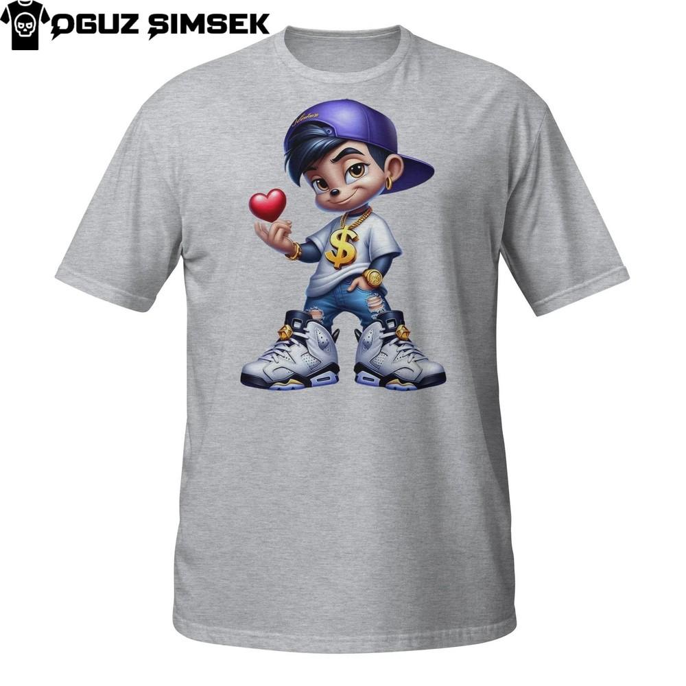 

Urban Streetwear Tee – Cartoon Rapper Kid Holding Red Heart T-Shirt M