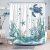 1Pc Watercolor Coral And Seaweed Turtle Pattern Shower Curtain, Machine Washable Polyester With 12 Hooks For Bathroom Decor