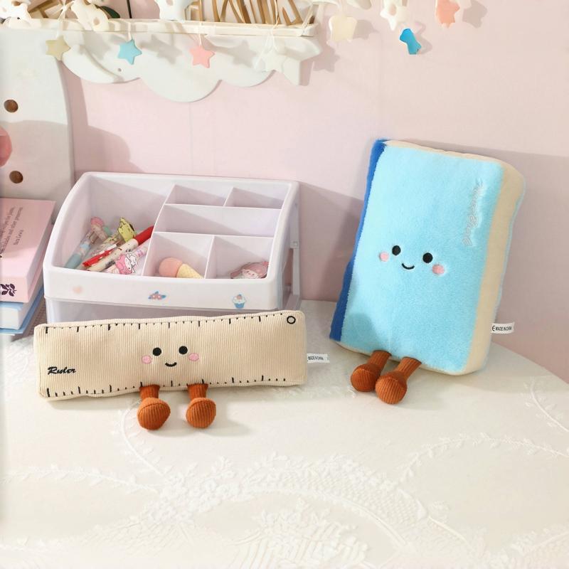 Cartoon Stationery Series Plush Toys Soft Creative Ruler Pencil Notebook Plushie Pillow Funny Christmas Birthday Gift To Kids