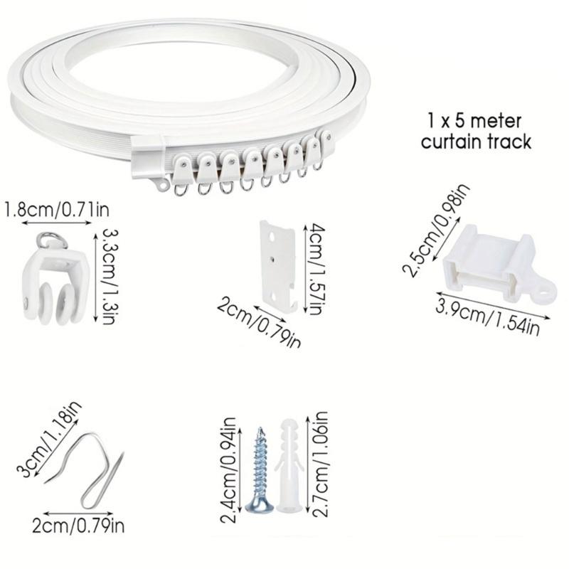 5 Meter Ceiling Curtain Track Kits with Rollers Hook and Brackets Flexible Bendable Rails Accessories for Home Decors
