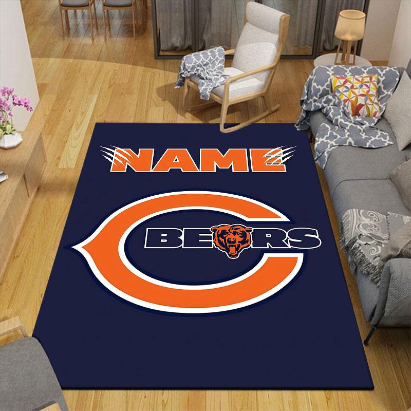 Custom Name,Chicago Bears Home Sofa Decoration for Living Room & Bedroom, Non‑Slip Play Flannel Floor Mat for Game Room