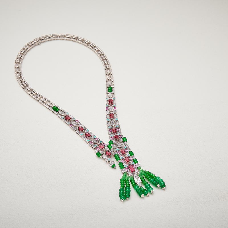 Buy Brass Red Bead Tassel Necklace Online Vintage Elegant Handmade Enamel Cubic Zirconia Dubai Women's Jewelry