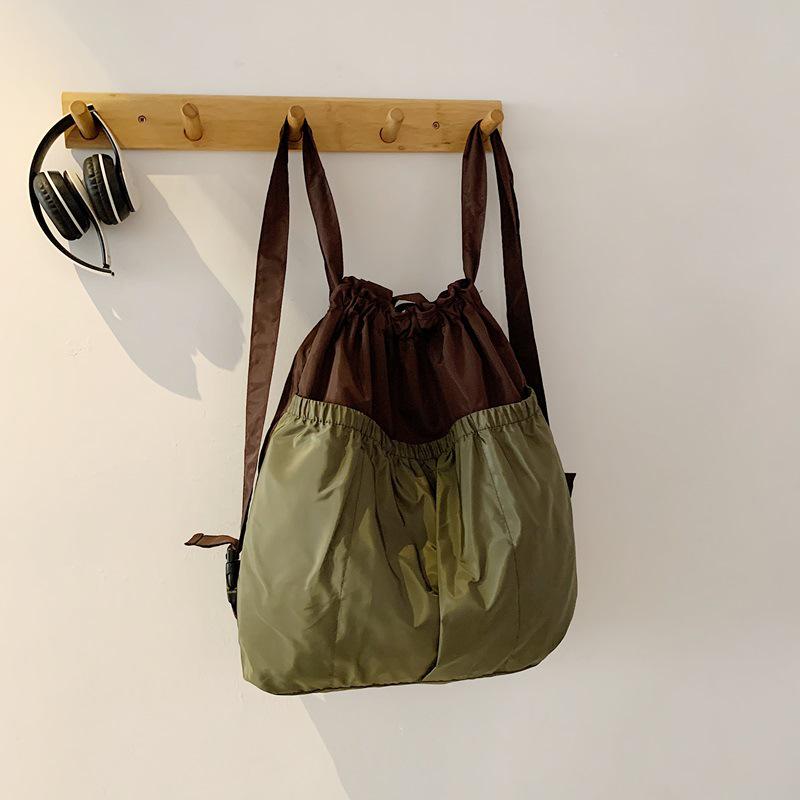 Korean Style Foldable Waterproof Polyester Drawstring Backpack - Large Capacity Shopping Bucket Bag
