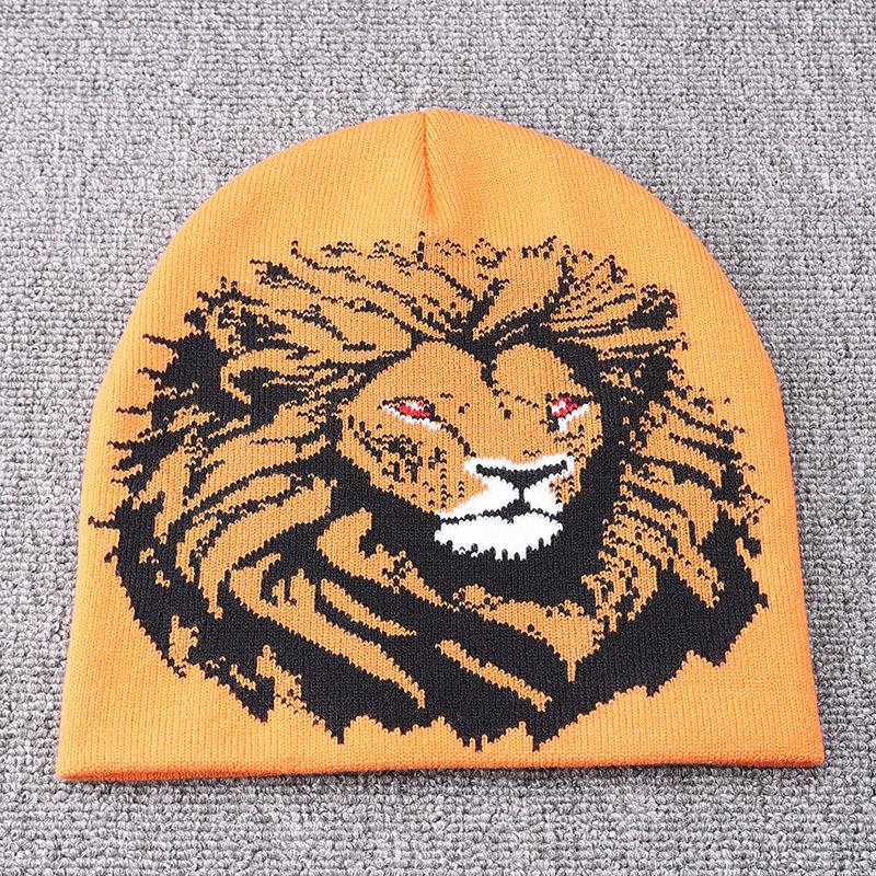 Jacquard Knitted Hat Hip Hop Warm Lion Animal Pattern Ear Protection Bag Head Pullover Cold Hat Brimless Wool Hat