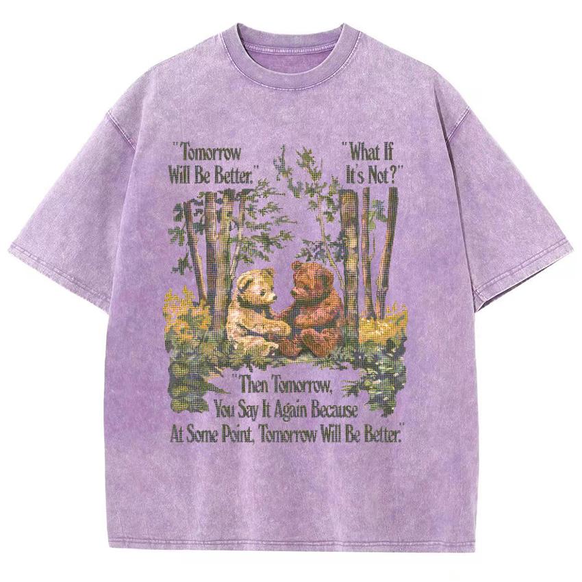 Cinematic Cartoon Bear Print Women's T-Shirt Y2K Oversized Cotton Tees American Retro Distressed Short Sleeve