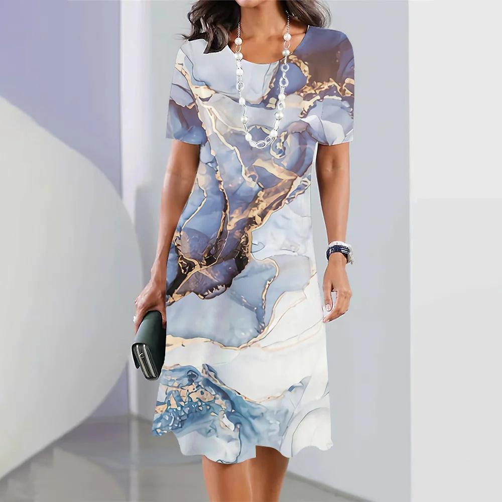 Fashion Women's Clothes Striped Printed Dress Women's Elegant and Cute Party Dress Summer Short-sleeved Pullover Color Impact Dress