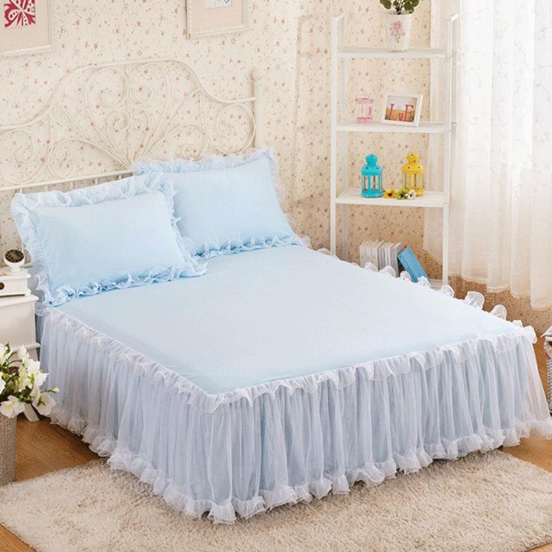 3 Pink Lace Bed Skirts Ruffle Edge Mesh Protective Bedspread Thickened Anti Slip and Dustproof Bed Sheets and Pillowcases