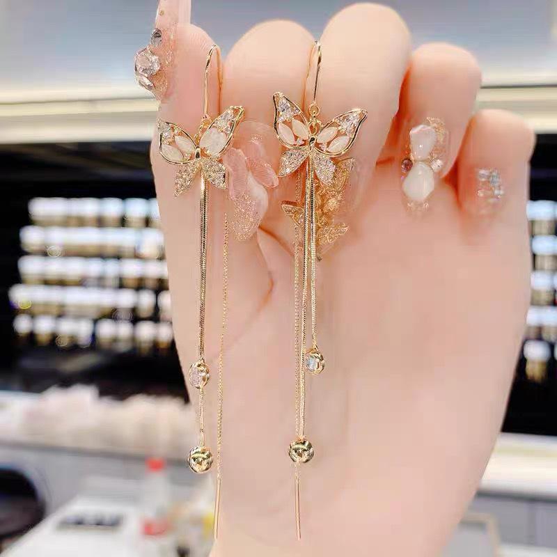 Cat's Eye Butterfly Tassel Earrings: Dainty Korean Fashion for Women