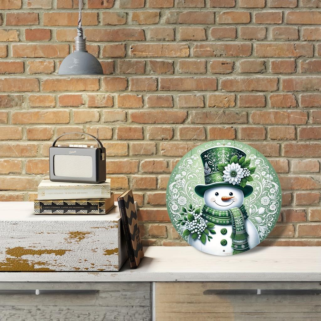 Attractive Green Snowman Wreath signage - 8 "x8" round aluminum wall trim for home, office, kitchen and garden