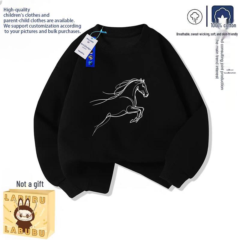 

Children s Round Neck Sweatshirt - New Year s Horse Zodiac Trend 2026 for Boys & Girls 140 cm чорний