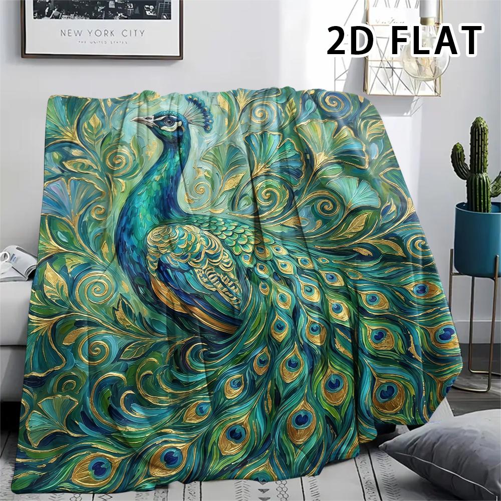 1Pc Peacock Print Flannel Blanket,High Quality Comfortable for All Seasons,Home Decor,Warmth and Comfort,Perfect for Christmas Gifts