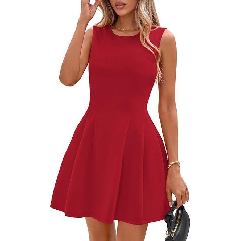2026 Ärmelloses einfarbiges Kleid Damen Neu Taillenbetonendes Sexy Kleid