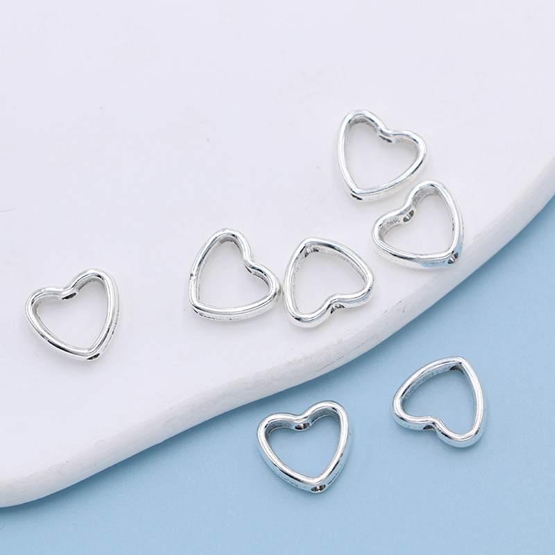 20Pcs Silver Plated Heart Loose Spacer Beads Frame For Jewelry Making Bracelet Necklace Accessories Diy