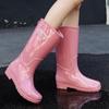 Women's Waterproof High Tube Non-Slip Rain Boots with Warm Velvet Lining - Fashionable PVC Rubber Shoes