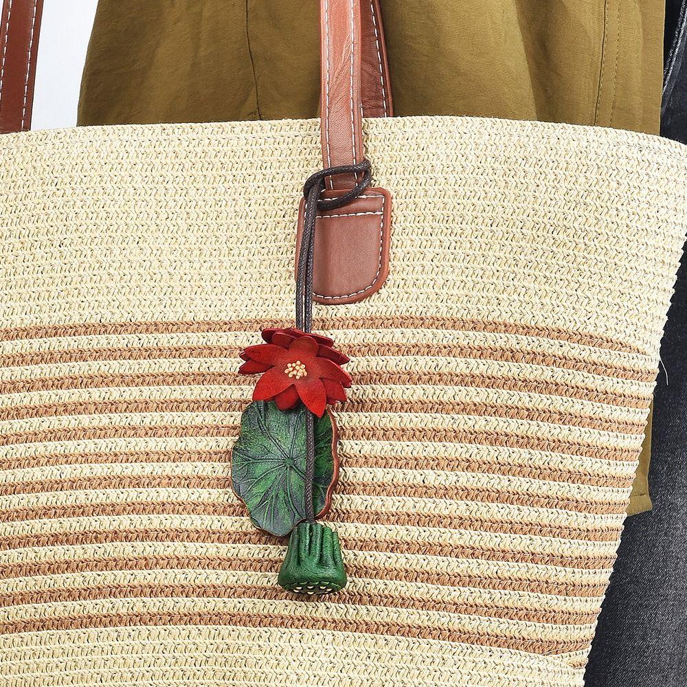 Lotus Leather Keychain Handmade Bag Pendant Lovely Flower Pu Leather Pendant Men