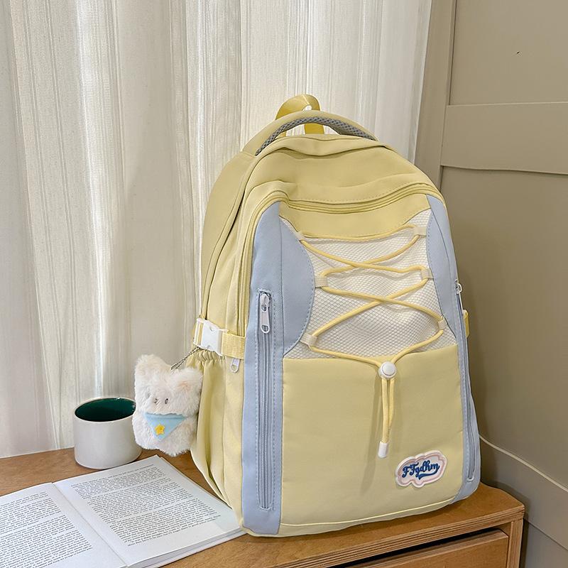 New high-value Mori ins sweet contrasting color splicing schoolbag for women, junior high school students, light travel backpack for women