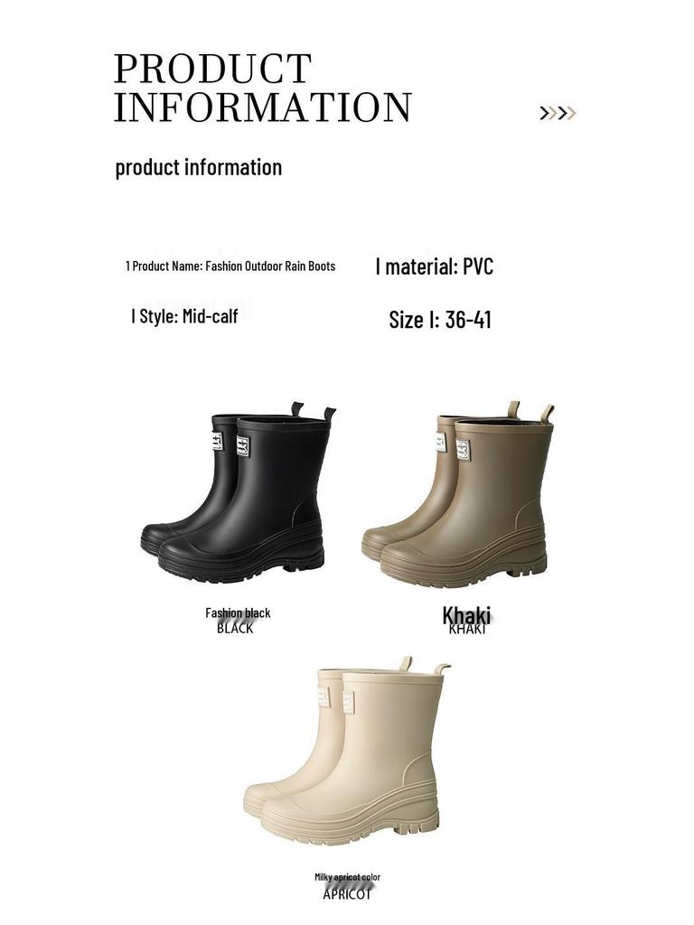 Women's Waterproof Velvet-Lined Mid-Calf Rain Boots: Drawstring, Wear-Resistant, Non-Slip Rubber for Cross-Border Fashion