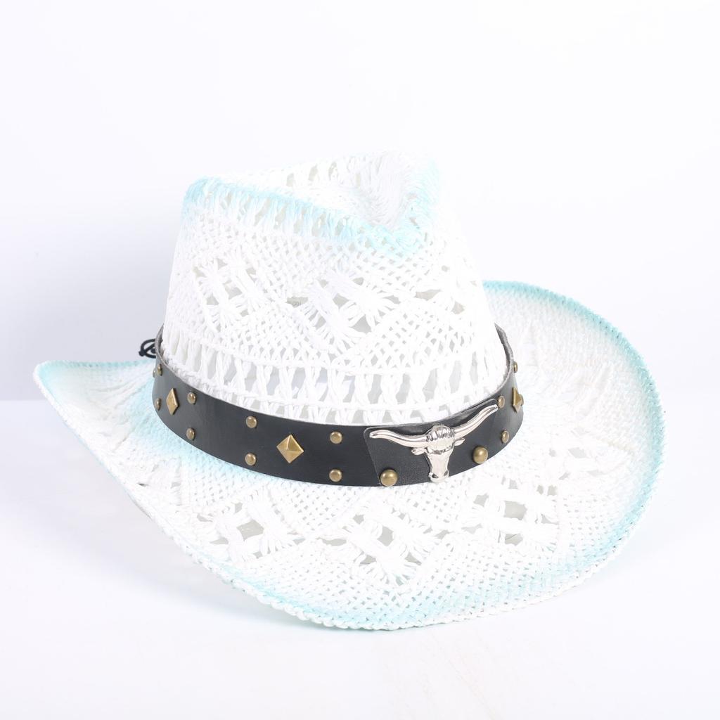 Popular European and American Fashion Hollow Woven Hat Straw Hat Men's and Women's Classic Outdoor Western Denim Straw Hat