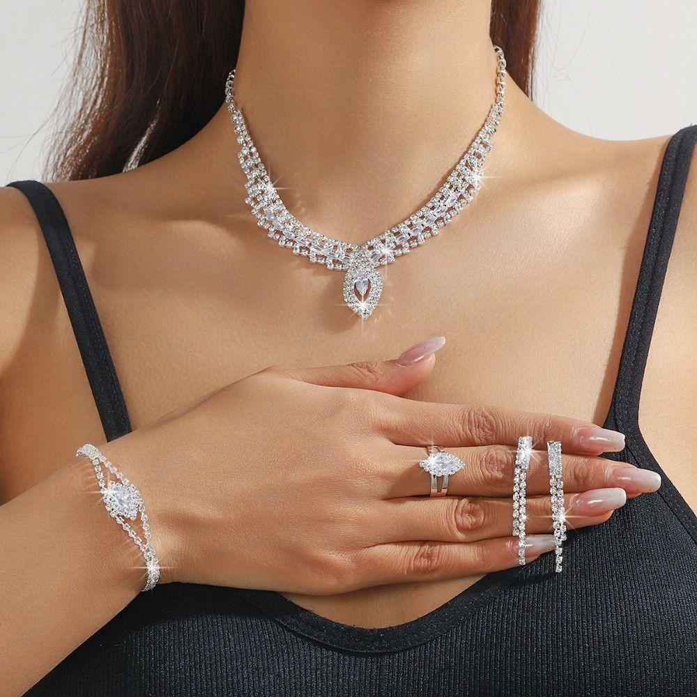 Elegant Necklace Earring Set Luxury Rhinestone Necklace Vintage Bridal Jewelry Set  Wedding