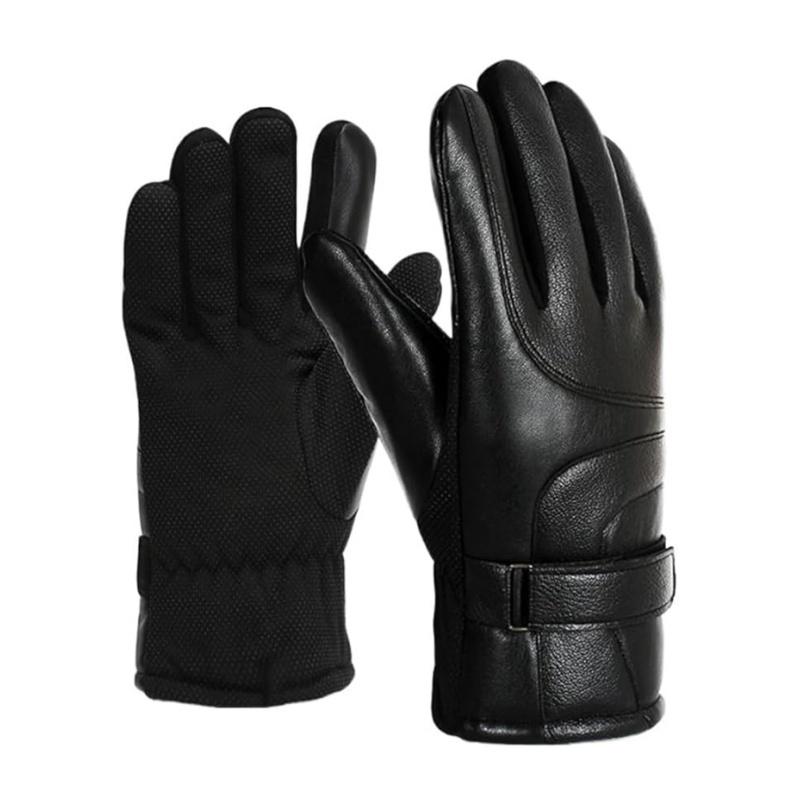 Touchscreen Leather Gloves Winter Warm Waterproof Windproof Fleece-Lined Thickened Outdoor Motorcycle Riding Gloves