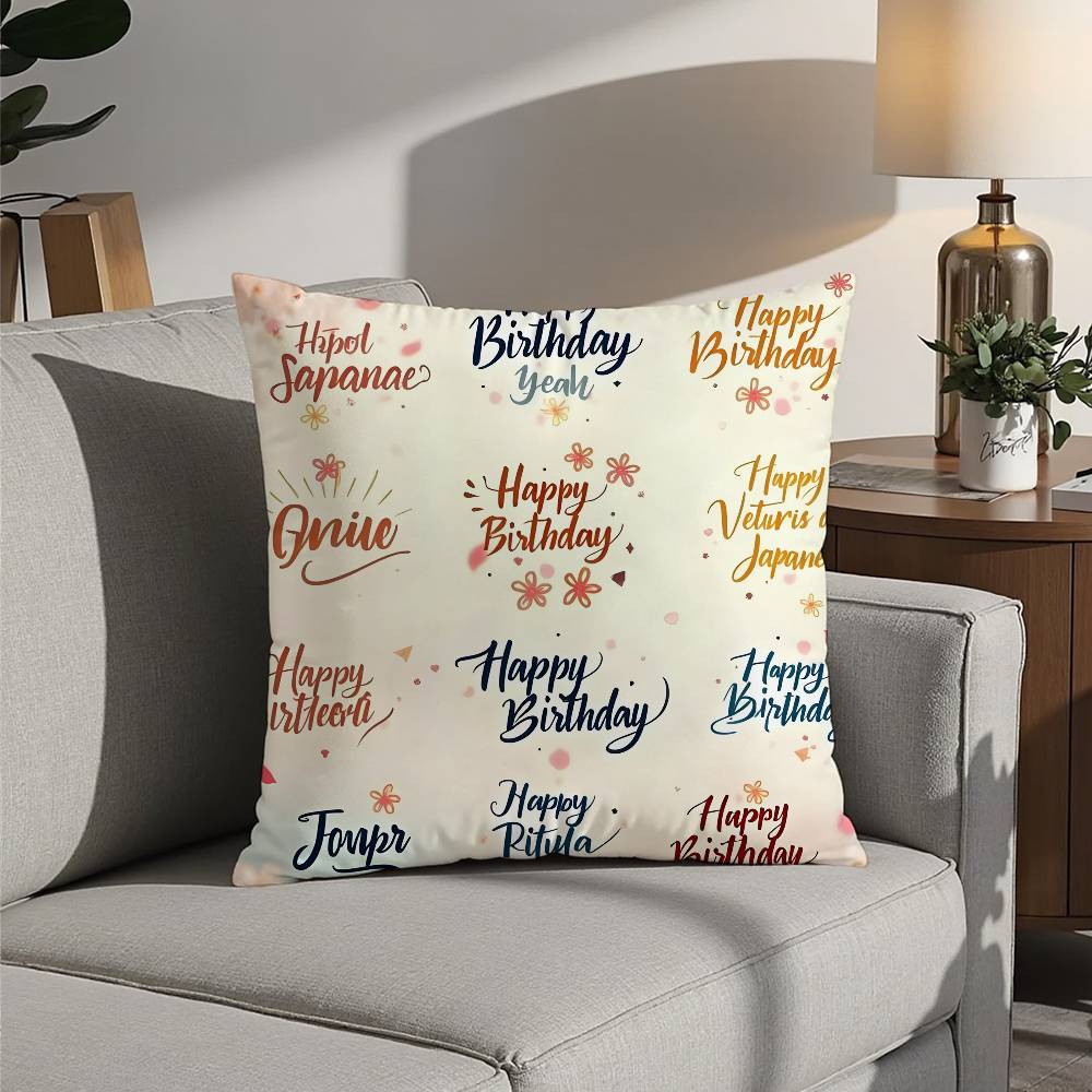 classic Happy birthday Pillow Case Sofa Decorative Home Double-sided Printing Short Plush Cushion Pillow Cover Holiday Gift