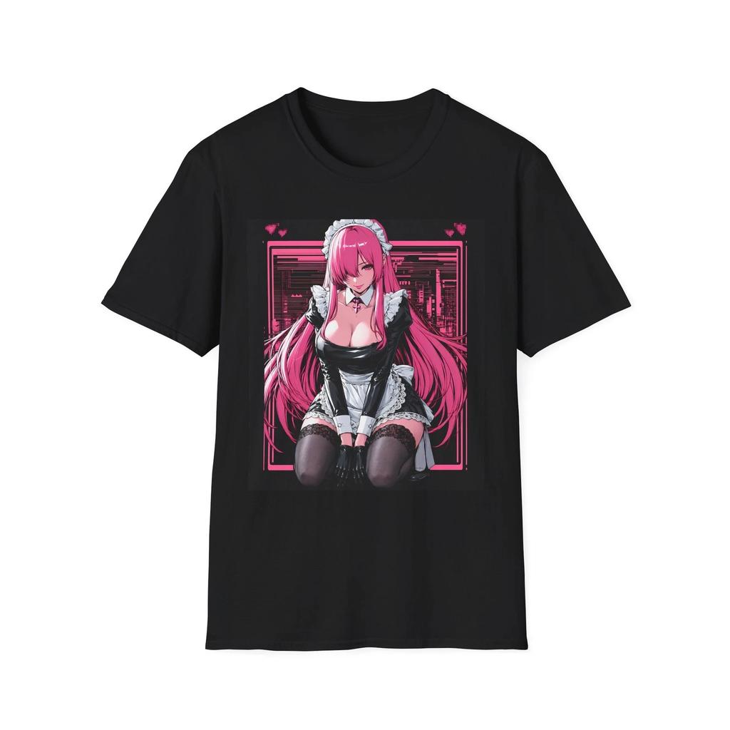 Pink Anime Maid, T-Shirt | Neon Kawaii Anime Girl, Waifu shirt, Unisex Tee