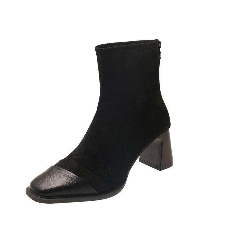 Thick Heel Short Boots Women's 2025 New Autumn and Winter Women's Boots Square Head Short Boots High Heel Martin Boots Zipper Thin Boots