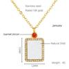 18K Titanium Steel Birthstone Pendant Necklace with Square Shell Design for Women
