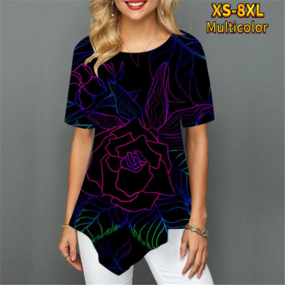 Женская футболка с нерегулярным цветком и цифровым 3D принтом — фото 20