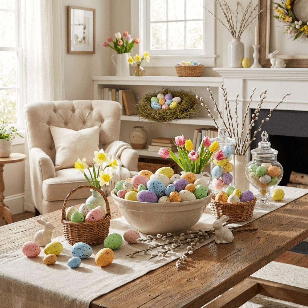 200Pcs Colorful Foam Easter Eggs Basket Stuff DIY Painting Craft Mini Artificial Eggs Decorative Simulated Easter Egg Ornaments