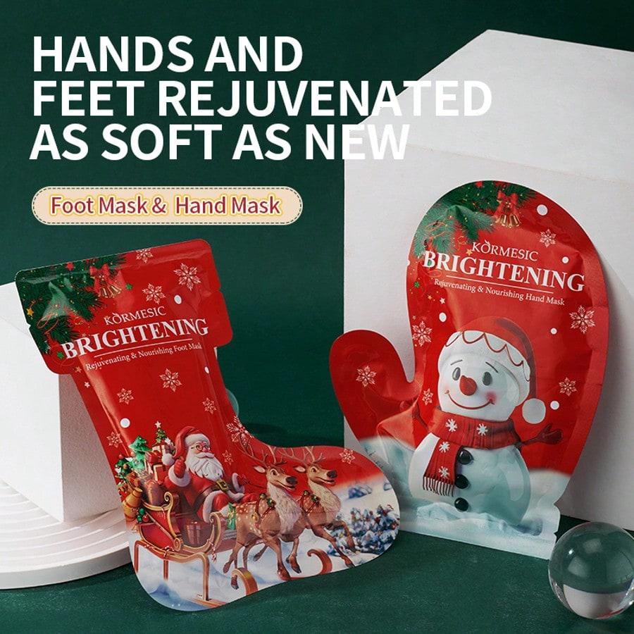 1Pair Christmas Hydrating Hand And Foot Mask,Brightening Care,For Hands And Feet,Soft And Smooth,Rej