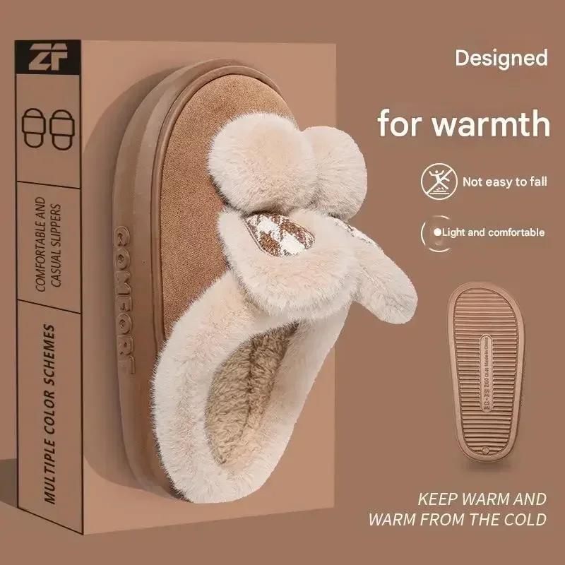 Fashion Winter Rabbit Ears Cute Cotton Slippers Warm Casual Indoor House Thick Bottom Non Slip Lightweight Cover Heel Fashion Home Shoes