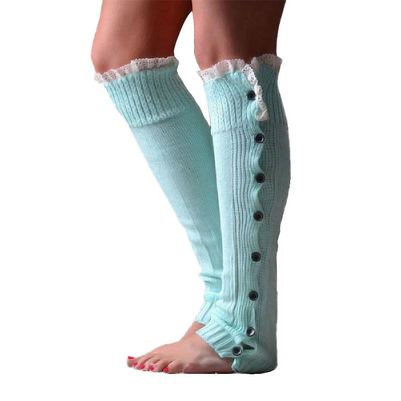 Women's Knee High Knitted Boot Socks Leg Warmers Long Winter Warm Lace Buttons Stockings