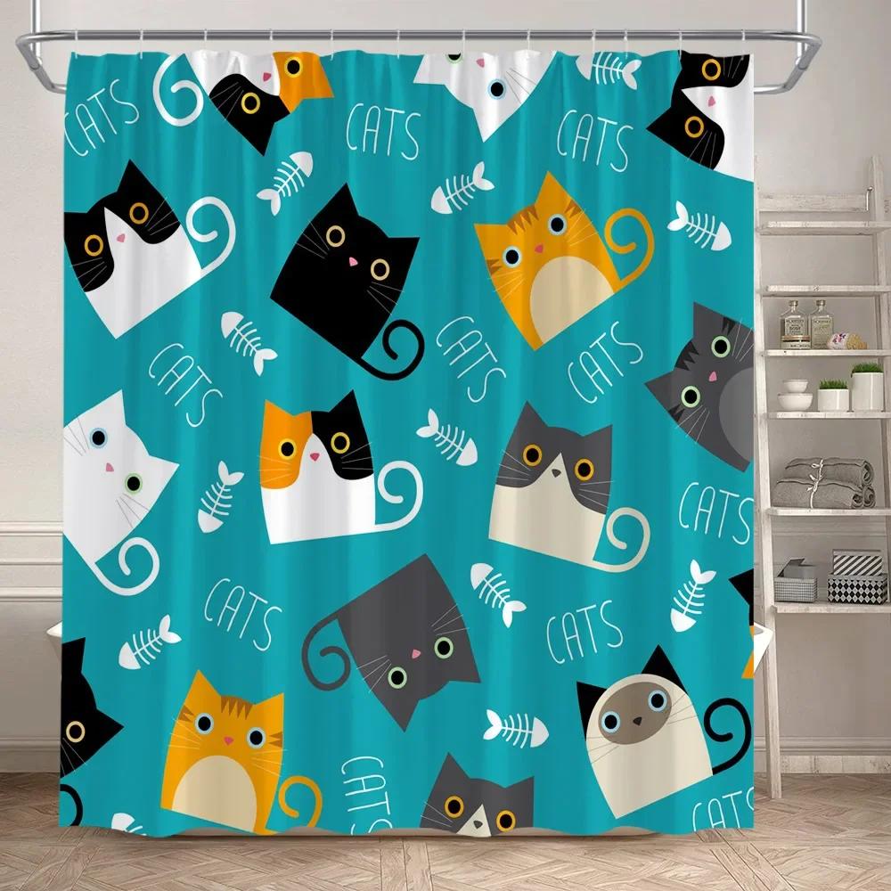 Funny Cartoon Dogs Shower Curtain Cute Dinosaur Tropical Fish Animals Footprints Kids Bath Curtains Polyester Bathroom Decor Set