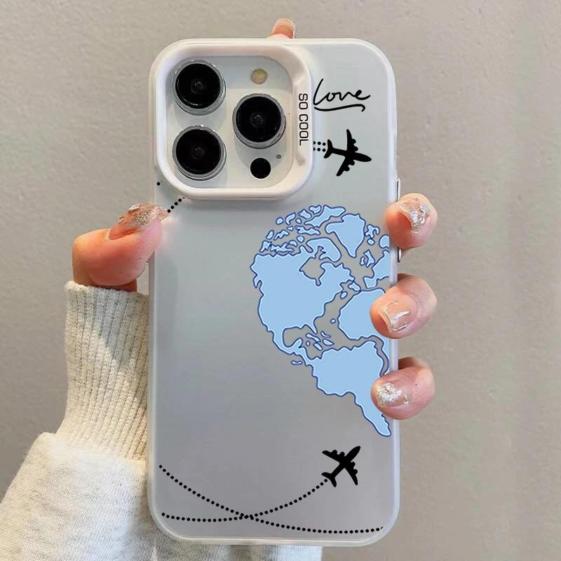 Aircraft Love Heart Couple Phone Case for IPhone 16 13 11 12 14 15 Pro Max Mini XS Max XR 14 Plus Plane Shockproof Cover Fundas
