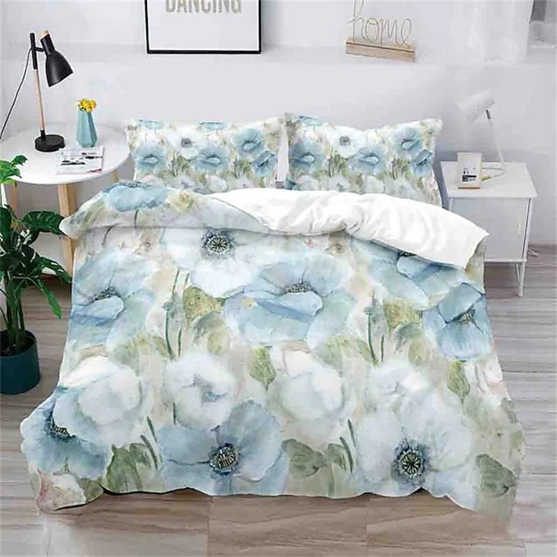 Blumen Bettbezug King Mikrofaser 3D Botanische Blüte Blumen Bettwäsche Set Luxus Geometrisch Schwan Bettdeckenbezug Für Mädchen Teenager