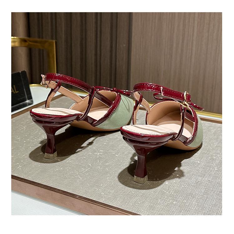 Fuxing - Tacones altos de aguja con punta francesa y lazo para mujer: elegantes sandalias de punta cerrada para el verano