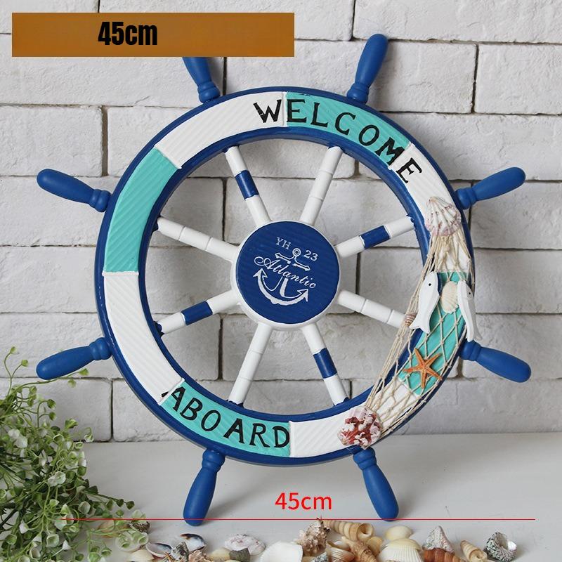 Mediterranes Holzschiffsraddekor 45cm Nautisches Ruder Handgefertigt Handwerklich Langlebiges Hängendes Ornament für die Wohnzimmerwand